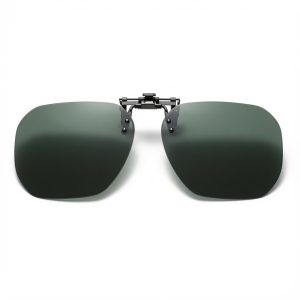 Black clip-on sunglasses model BDJO11 with size chart, lightweight PC frame and TAC polarized lenses
